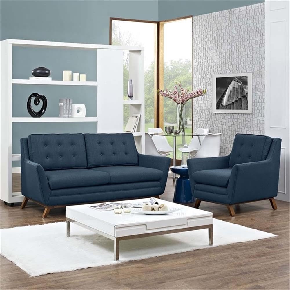 Modway Beguile Mid-Century Modern Loveseat Upholstered Fabric With Loveseat And Armchair In Azure
